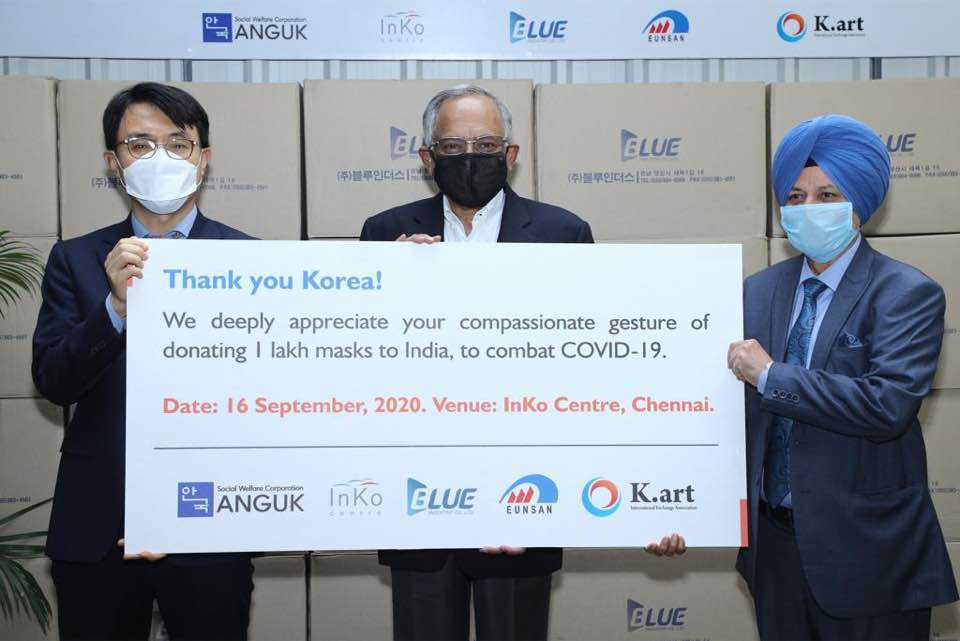 블루인더스, 인도에 KF 마스크 10만장 기부 현지 언론에 대서특필(2020.9.16)